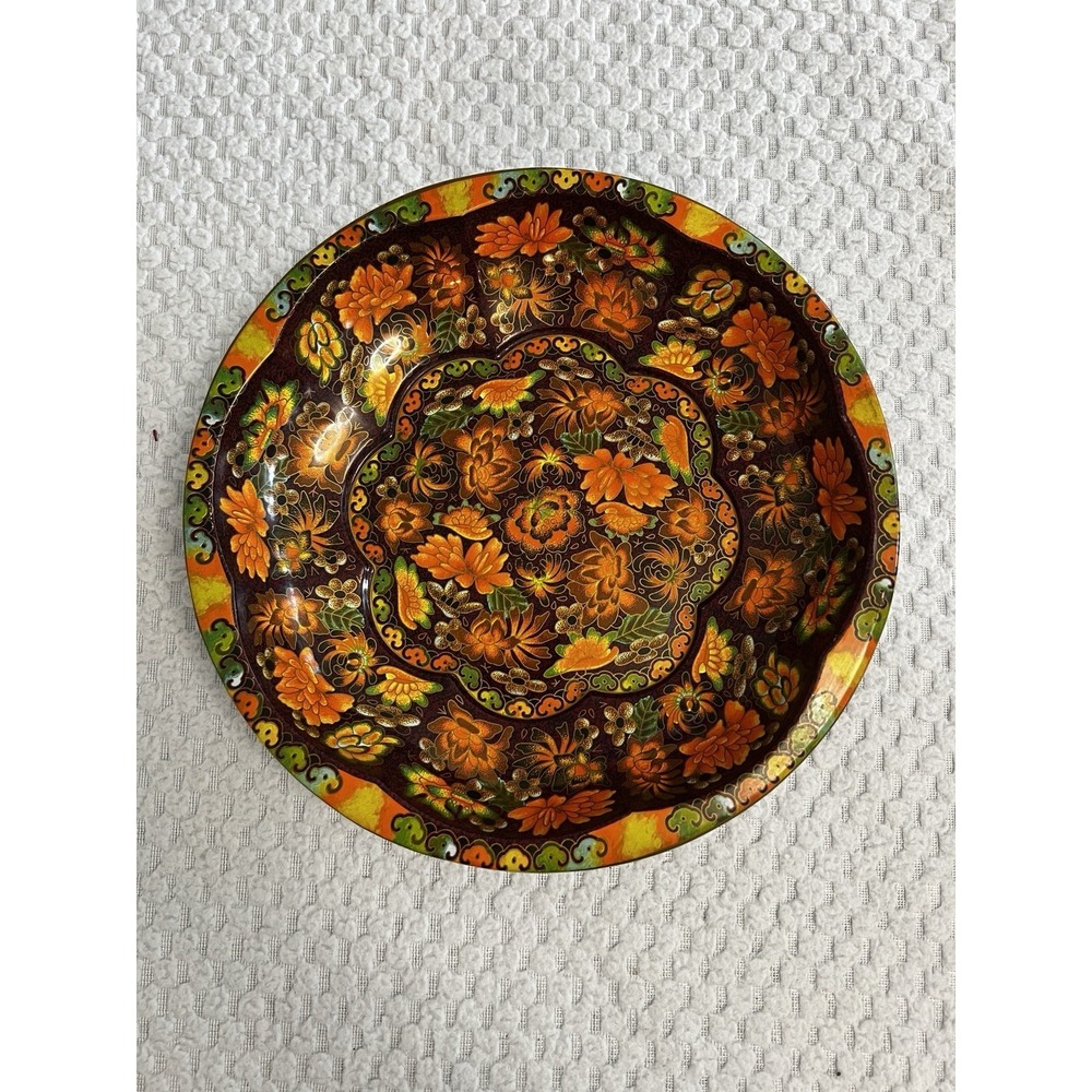 Daher Floral Tin Bowl Boho Farmhous Cottagecore Autumn Fall MCM Folk Art Vtg